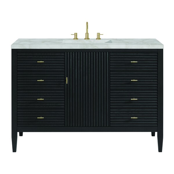 James Martin Vanities 48'' Vanity, Carbon Oak w/ 3 CM Victorian Silver Quartz Top 485-V48-CBO-3VSL - main